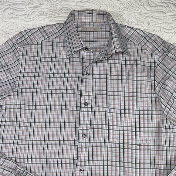 Ermenegildo Zegna Shirt Men’s Size L Plaid Button Long Sleeve 100% Cotton Italy - Picture 2 of 15